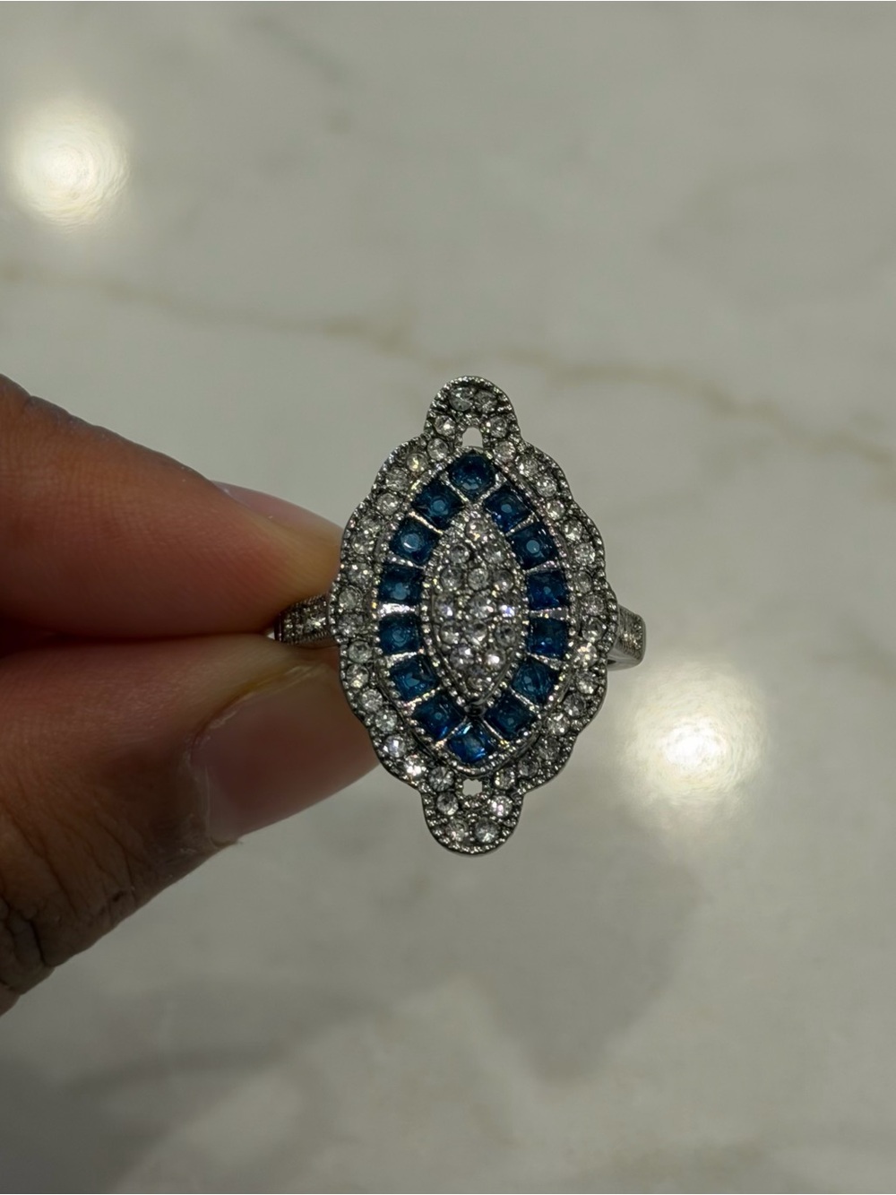Blue Halo Crystal Cocktail Ring | Size 8 Vintage Inspired Statement Ring
